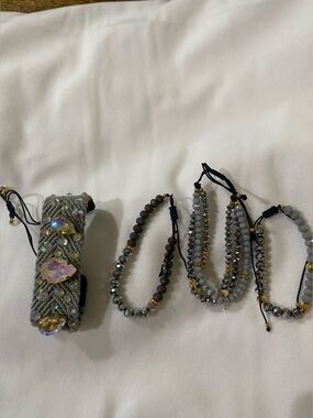 Gray Beaded and Crystal Women's Bracelet Set